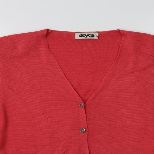 Doyca Womens Pink V-Neck  Acrylic Cardigan Jumper Size 14