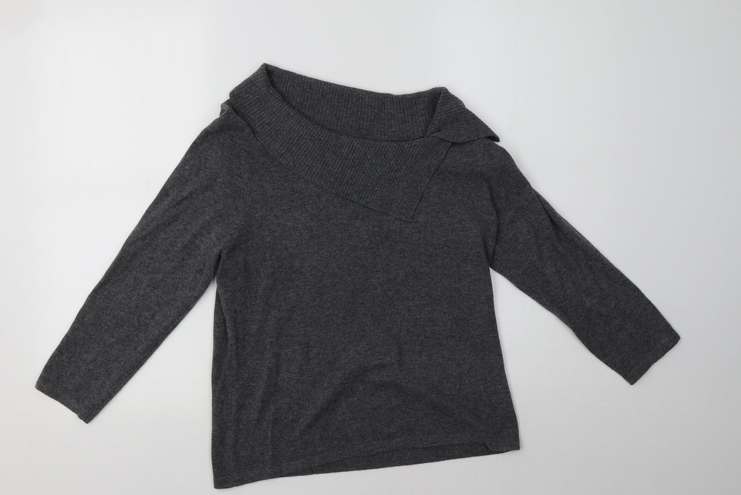 Precis Petite Womens Grey Collared  Viscose Pullover Jumper Size S