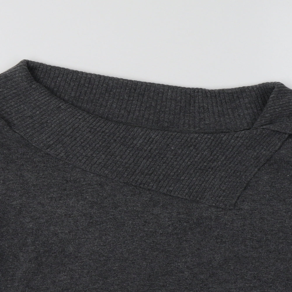 Precis Petite Womens Grey Collared  Viscose Pullover Jumper Size S
