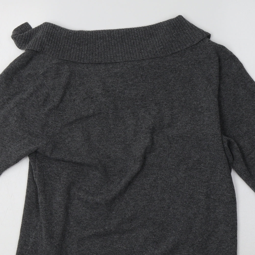 Precis Petite Womens Grey Collared  Viscose Pullover Jumper Size S