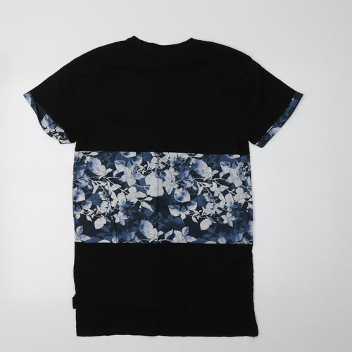 Primarkl Womens Black Floral Polyester Basic T-Shirt Size S Crew Neck - Legacy