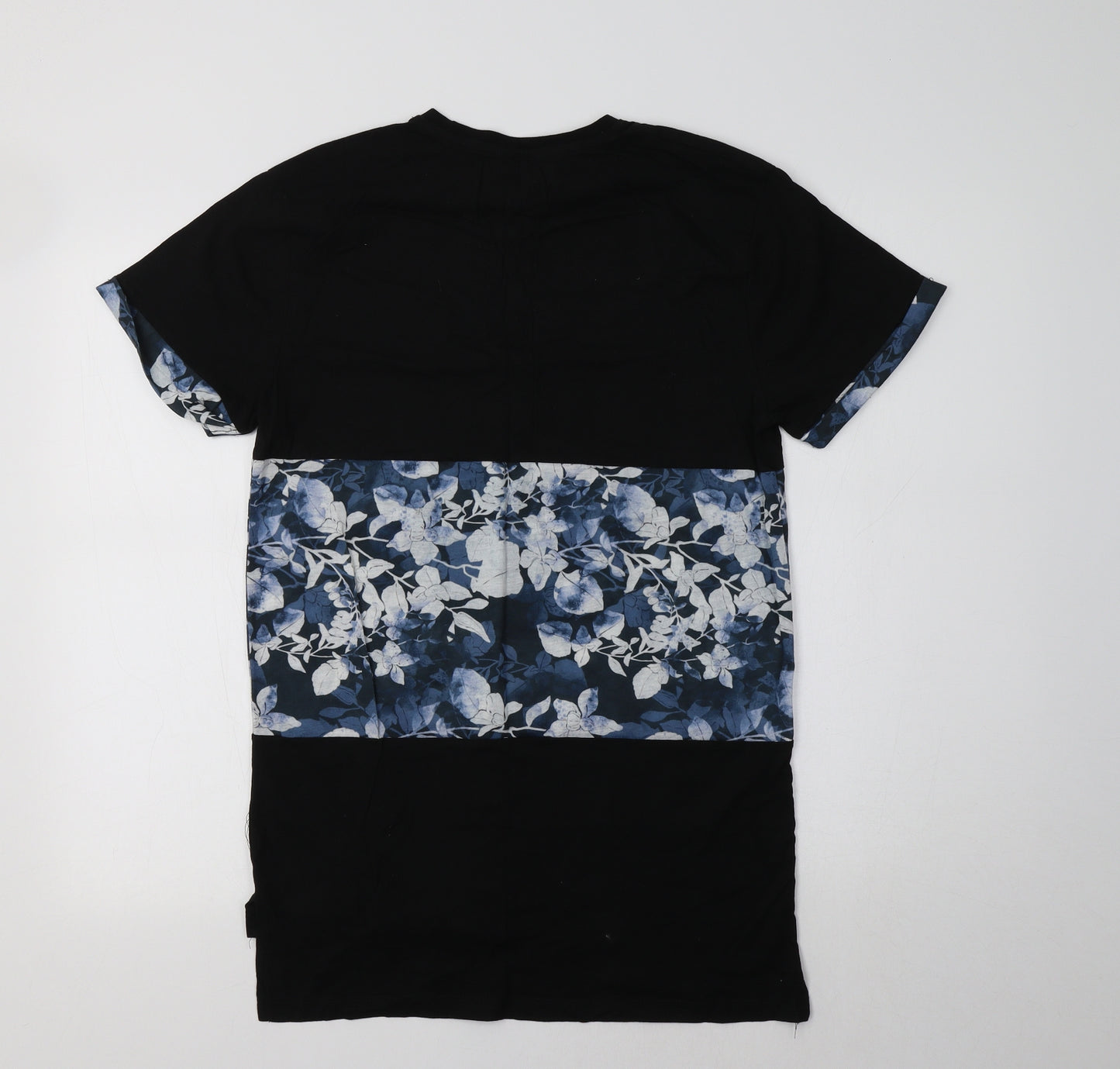 Primarkl Womens Black Floral Polyester Basic T-Shirt Size S Crew Neck - Legacy