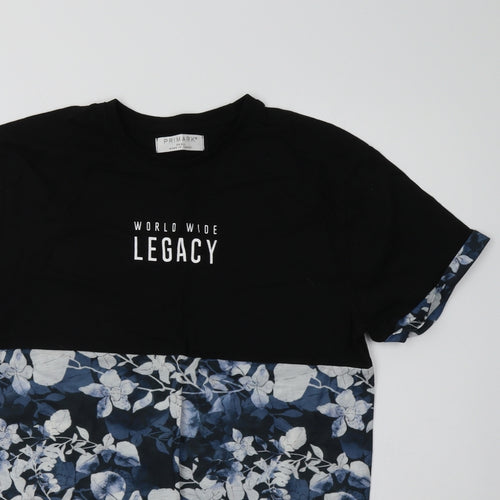 Primarkl Womens Black Floral Polyester Basic T-Shirt Size S Crew Neck - Legacy