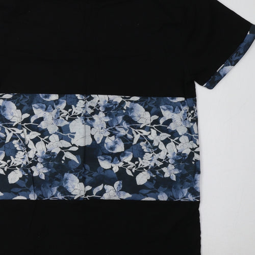 Primarkl Womens Black Floral Polyester Basic T-Shirt Size S Crew Neck - Legacy