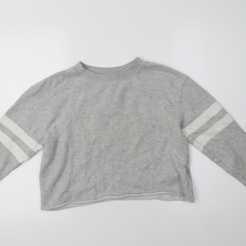 Miss Selfridge Womens Grey Striped Cotton Pullover Sweatshirt Size 8