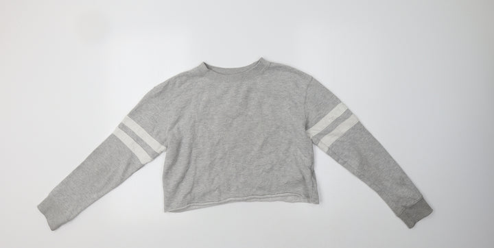 Miss Selfridge Womens Grey Striped Cotton Pullover Sweatshirt Size 8