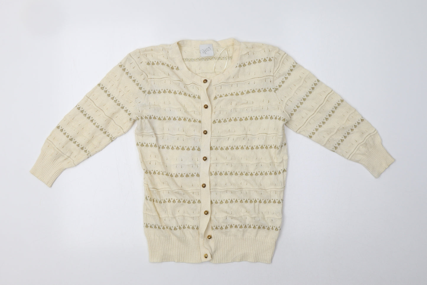 George Womens Ivory Crew Neck Fair Isle Acrylic Cardigan Jumper Size 10