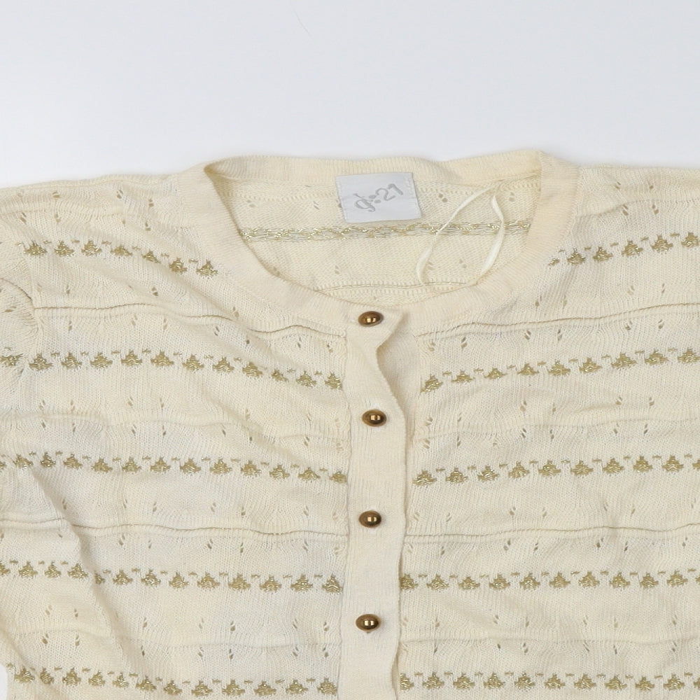 George Womens Ivory Crew Neck Fair Isle Acrylic Cardigan Jumper Size 10
