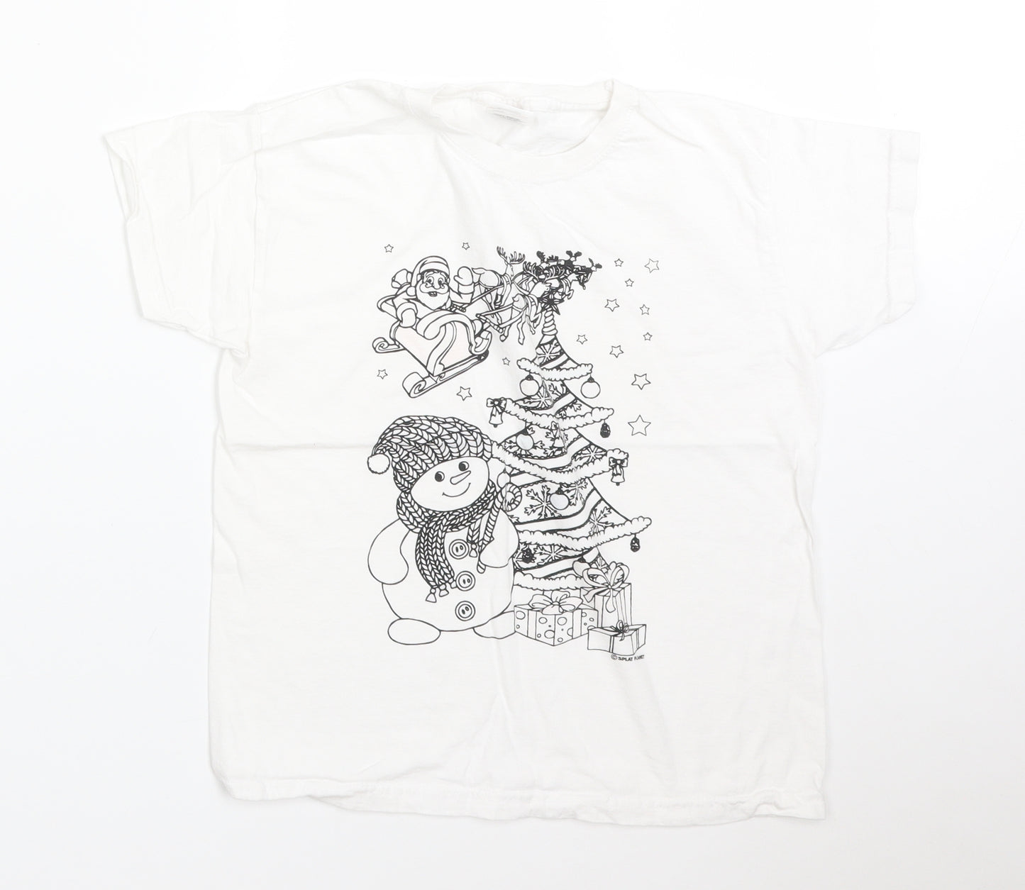 Fruit of the Loom Girls White  Cotton Basic T-Shirt Size 7-8 Years Round Neck  - CHRISTMAS