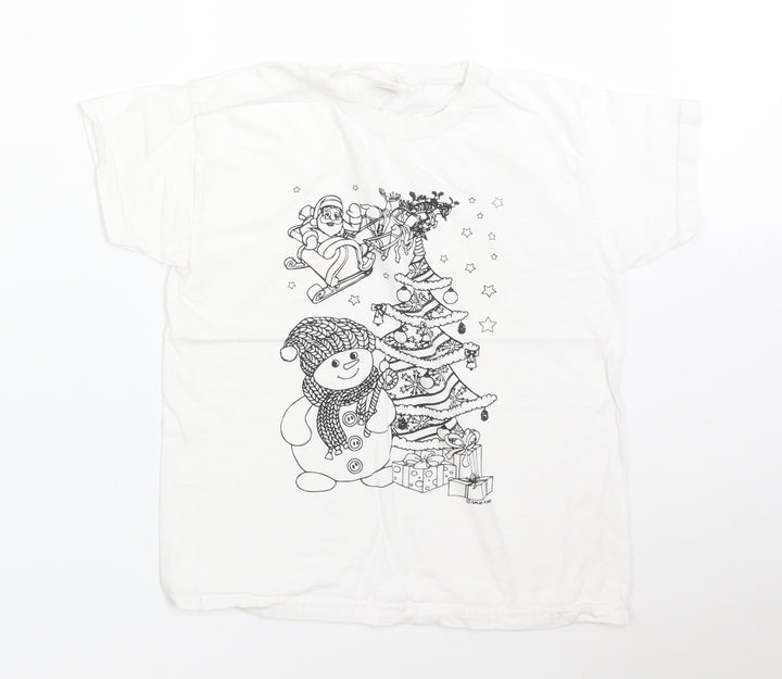 Fruit of the Loom Girls White Cotton Basic T-Shirt Size 7-8 Years Round Neck - CHRISTMAS