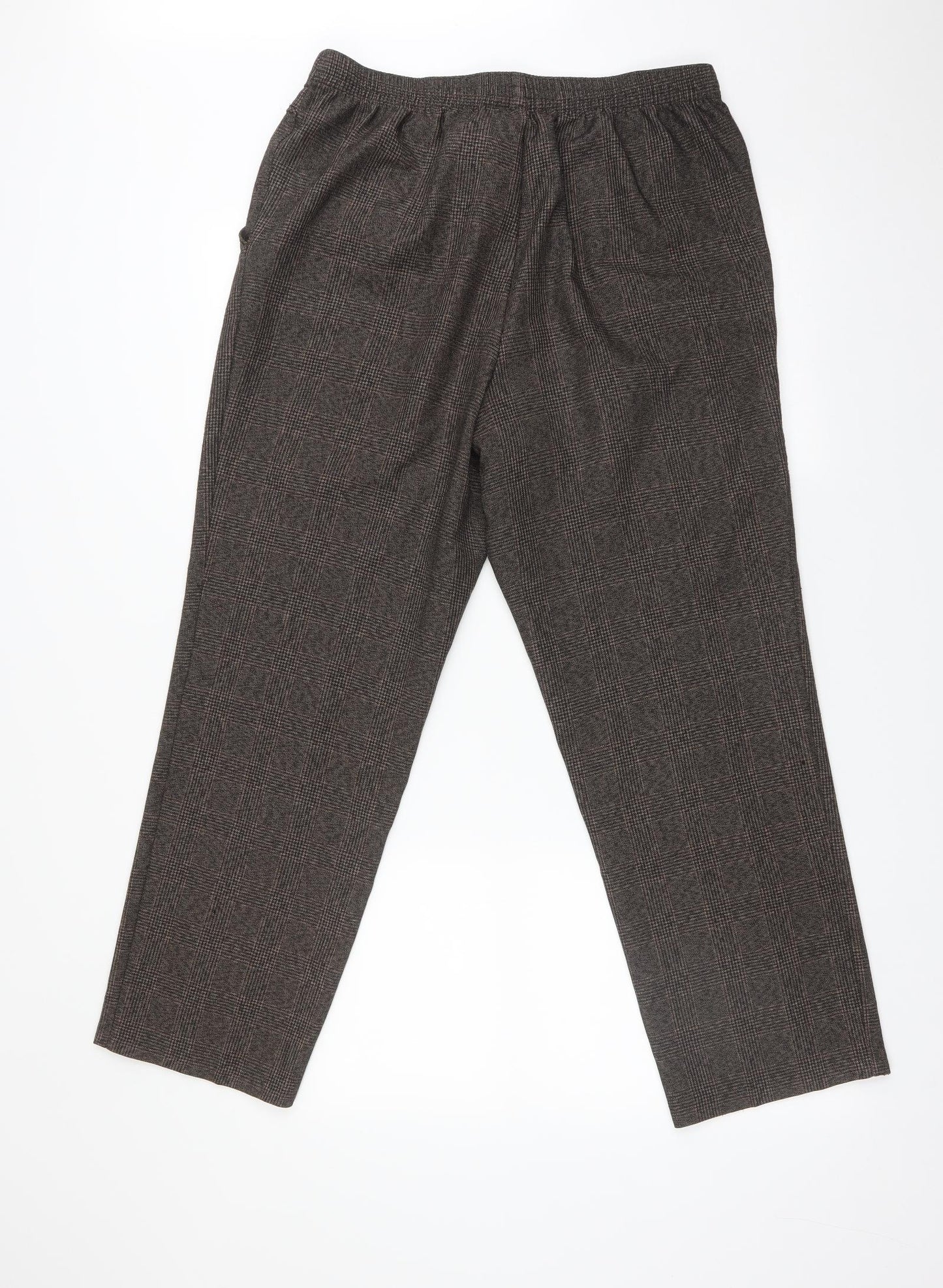 M&S Womens Brown Check Polyester Trousers  Size 14 L28 in Regular