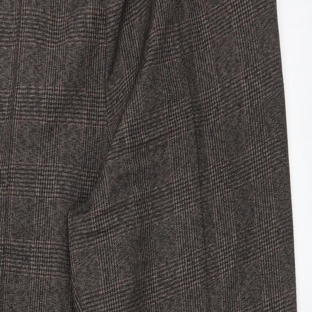 M&S Womens Brown Check Polyester Trousers  Size 14 L28 in Regular