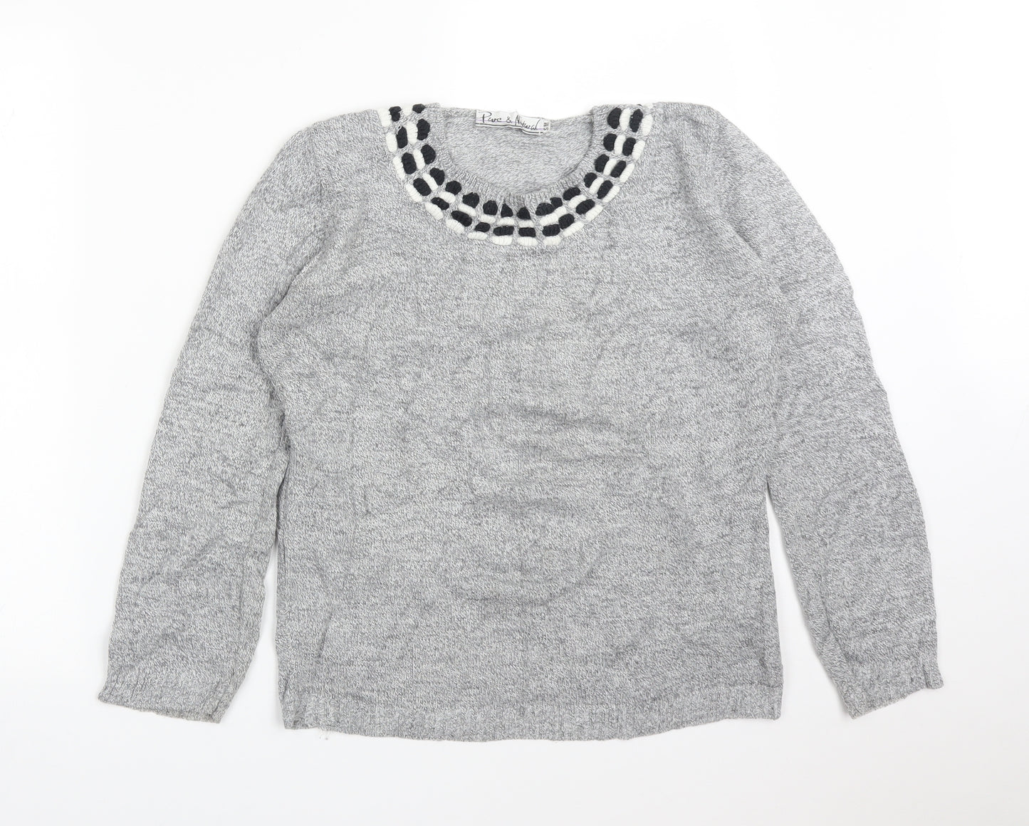 PURE & NATURAL Womens Grey  Acrylic Basic T-Shirt Size M Round Neck