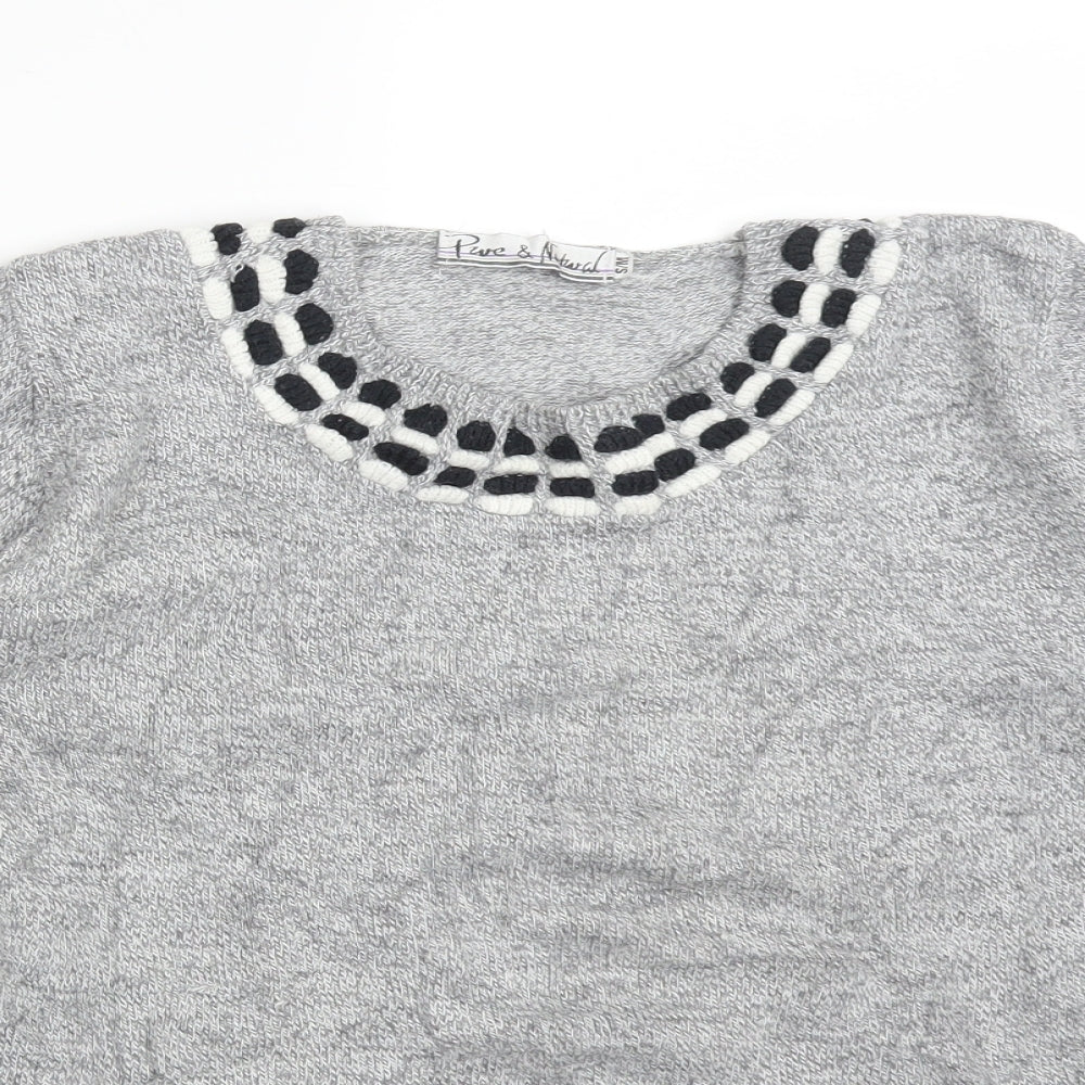 PURE & NATURAL Womens Grey  Acrylic Basic T-Shirt Size M Round Neck