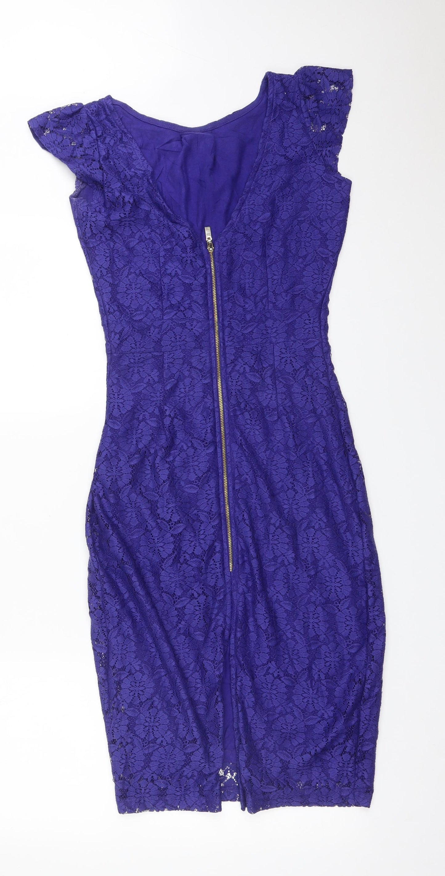 Dorothy Perkins Womens Blue Floral Polyester Bodycon  Size 8 V-Neck