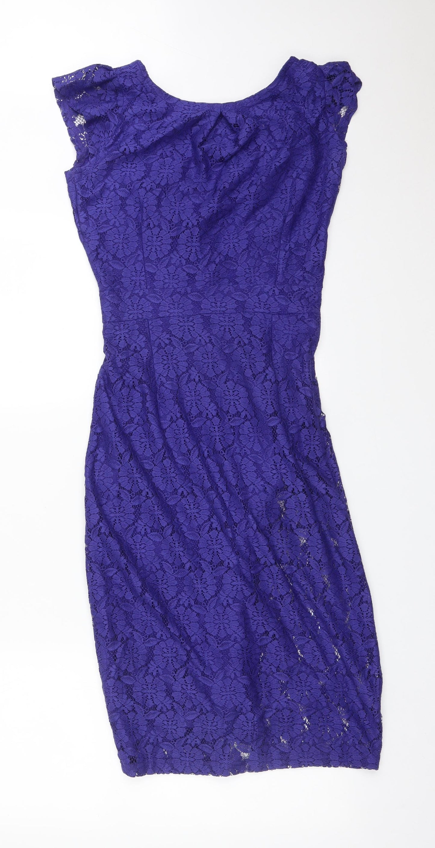 Dorothy Perkins Womens Blue Floral Polyester Bodycon  Size 8 V-Neck