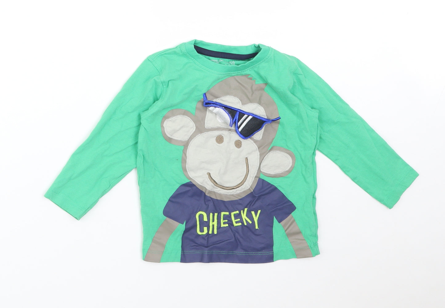 Blue Zoo Boys Green  Cotton Basic T-Shirt Size 2-3 Years Round Neck  - MONKEY