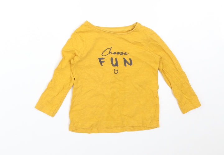 F&F Baby Yellow  Cotton Basic T-Shirt Size 12-18 Months Round Neck  - CHEESE FUN