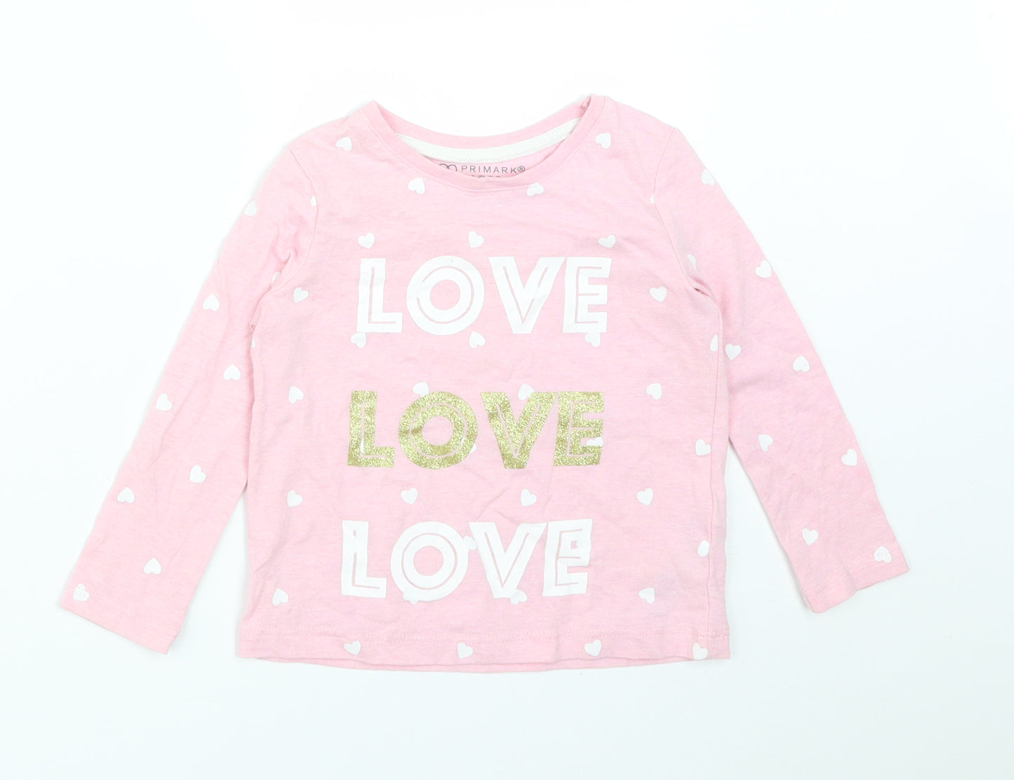 Primark Girls Pink  Cotton Basic T-Shirt Size 18-24 Months Round Neck  - LOVE LOVE LOVE