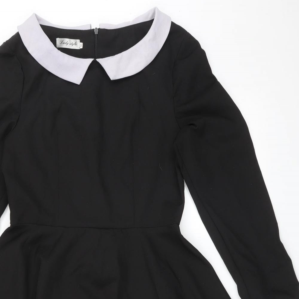 LADY STYLE Womens Black   Fit & Flare  Size XL Collared