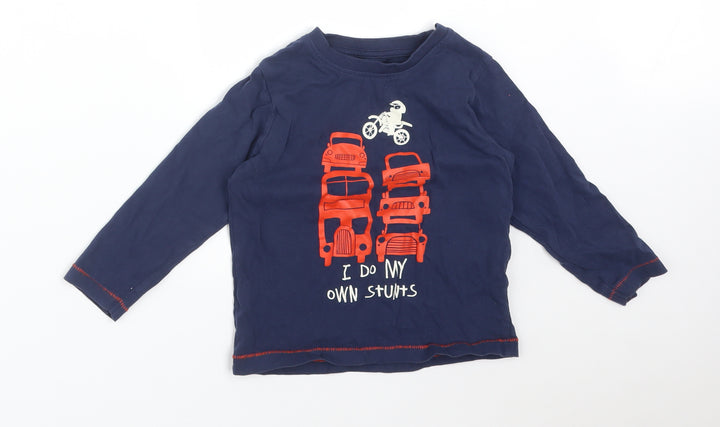 Nutmeg Boys Blue Cotton Basic T-Shirt Size 2-3 Years Round Neck - I DO MY OWN STUNTS