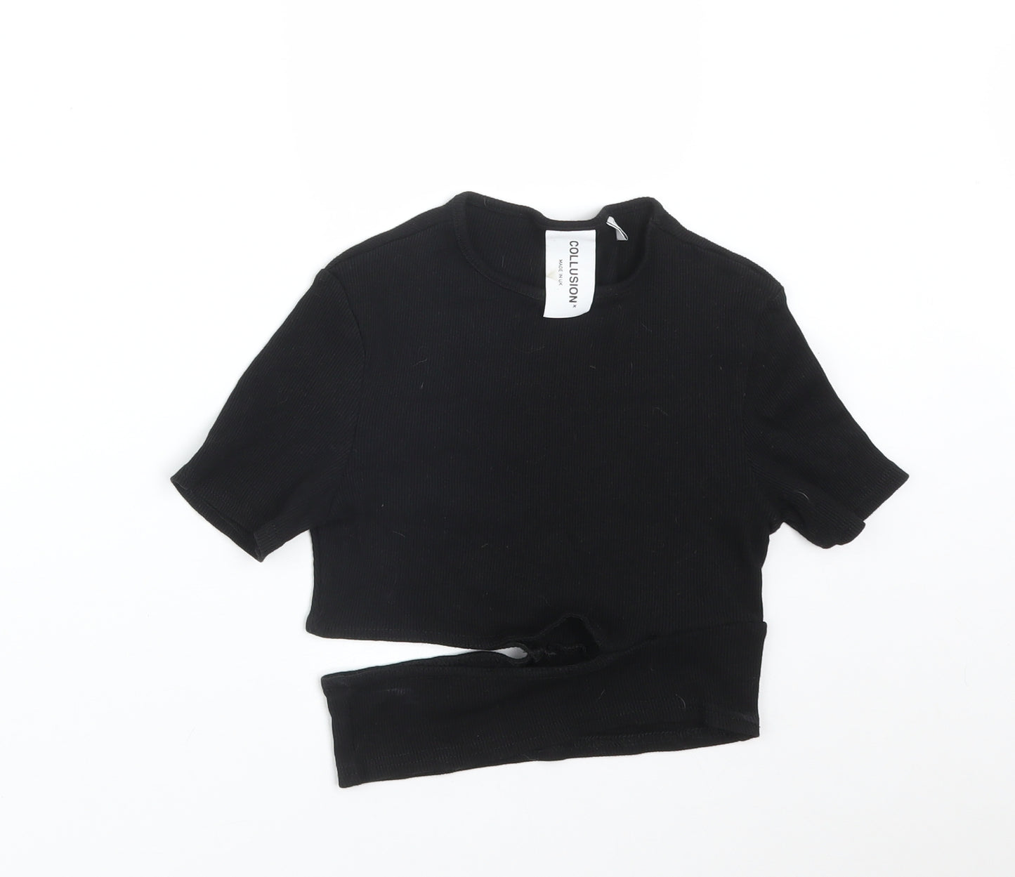 COLLUSION Womens Black  Cotton Basic T-Shirt Size 10 Round Neck