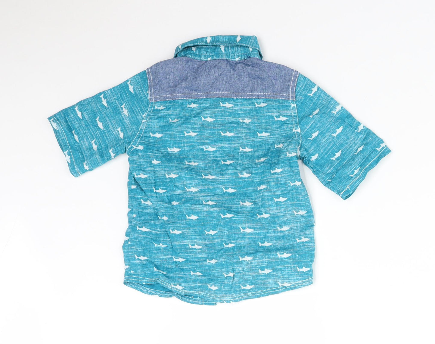 Mini Club Boys Blue Animal Print Cotton Basic Button-Up Size 2-3 Years Collared  - FISH