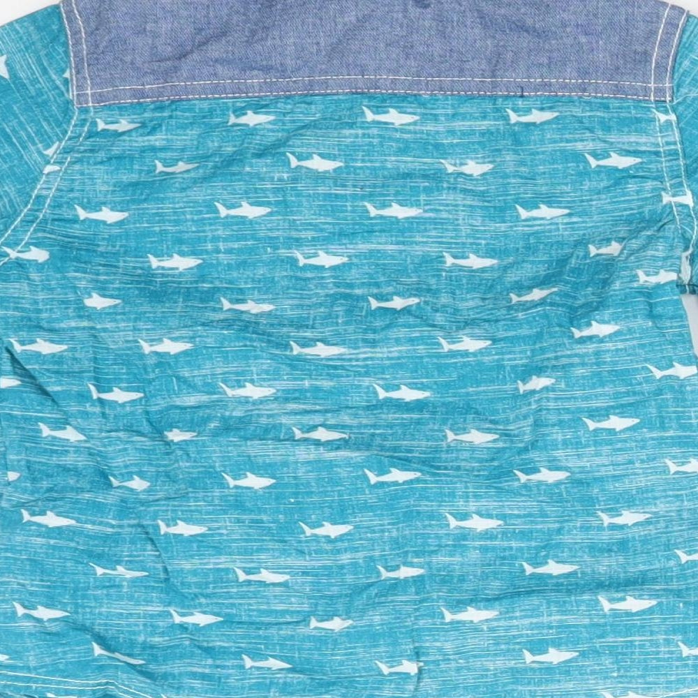 Mini Club Boys Blue Animal Print Cotton Basic Button-Up Size 2-3 Years Collared  - FISH