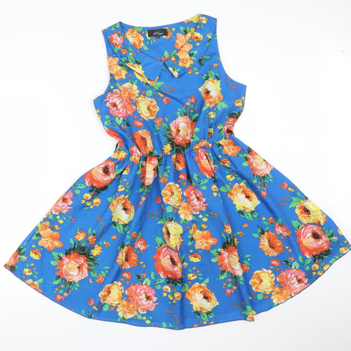 Rage Womens Blue Floral Polyester Fit & Flare  Size 10 Round Neck