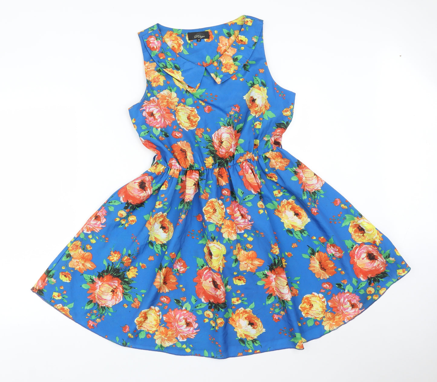 Rage Womens Blue Floral Polyester Fit & Flare  Size 10 Round Neck