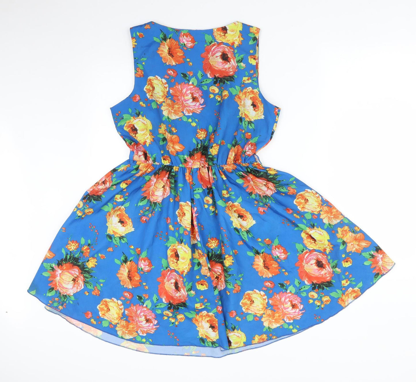 Rage Womens Blue Floral Polyester Fit & Flare  Size 10 Round Neck