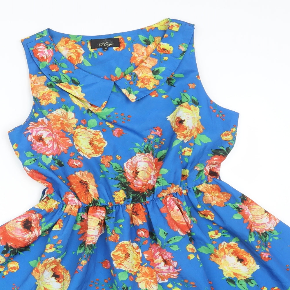 Rage Womens Blue Floral Polyester Fit & Flare  Size 10 Round Neck