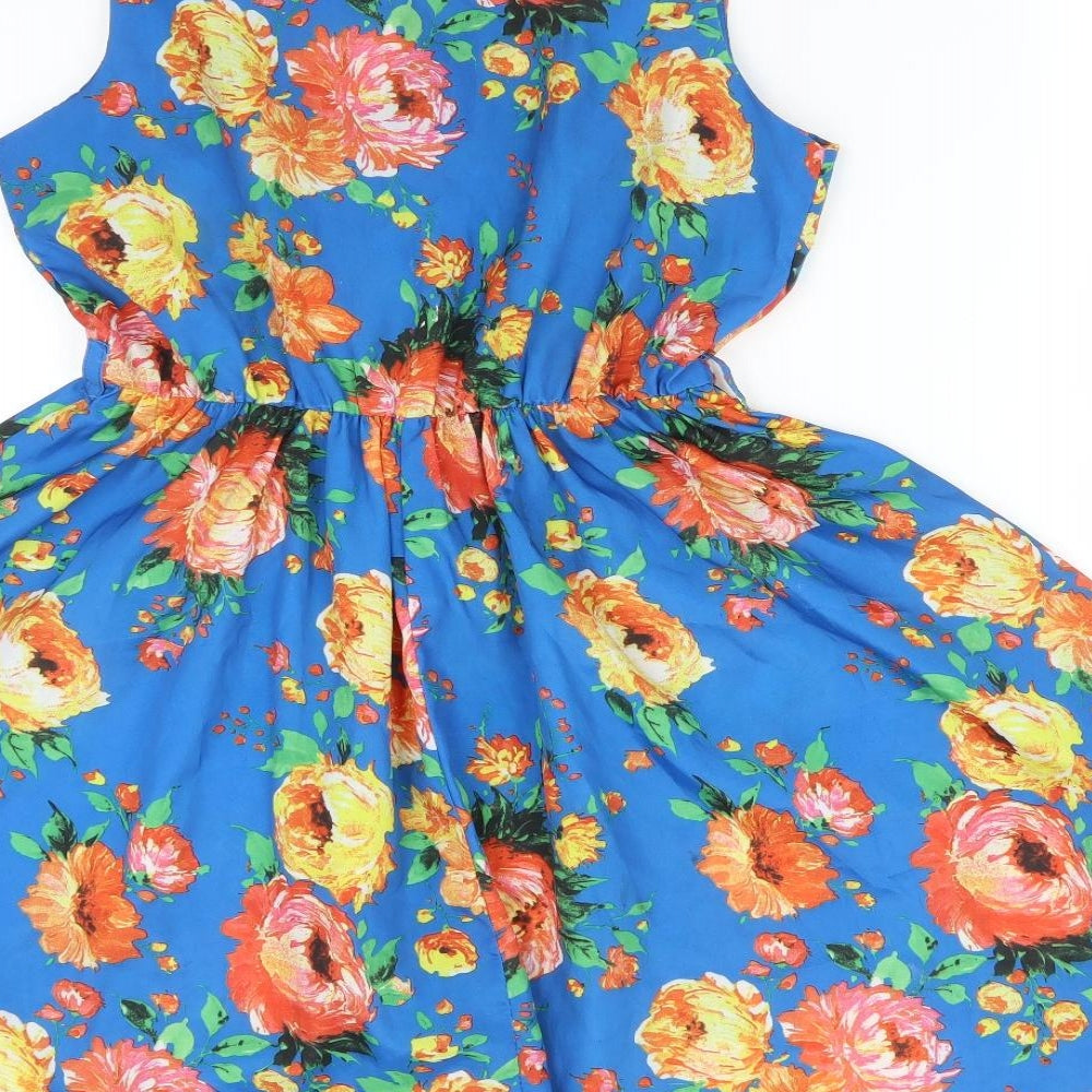 Rage Womens Blue Floral Polyester Fit & Flare  Size 10 Round Neck