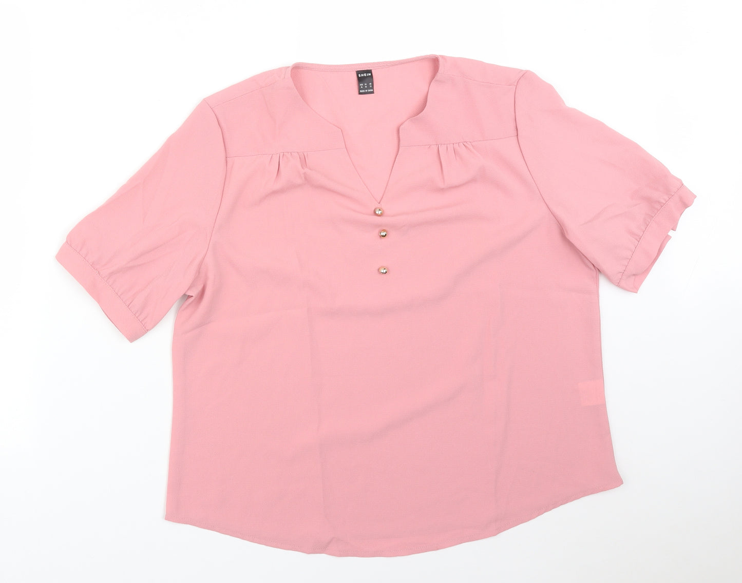 SheIn Womens Pink  Polyester Basic Blouse Size XL V-Neck