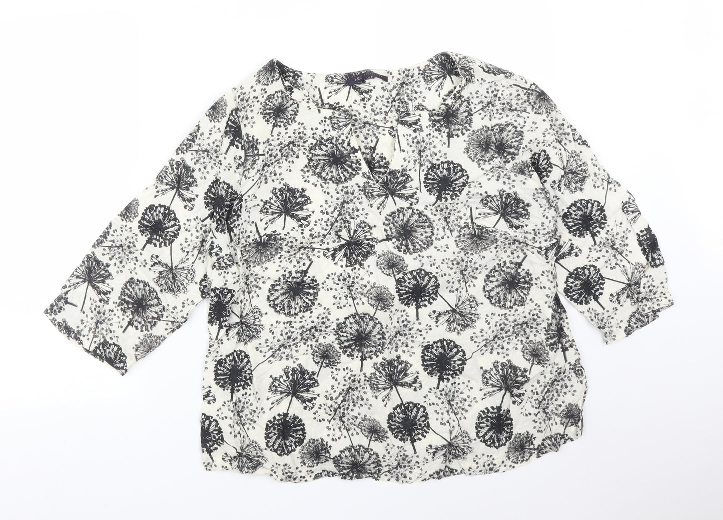 M&S Womens Multicoloured Floral Viscose Basic T-Shirt Size 16 V-Neck