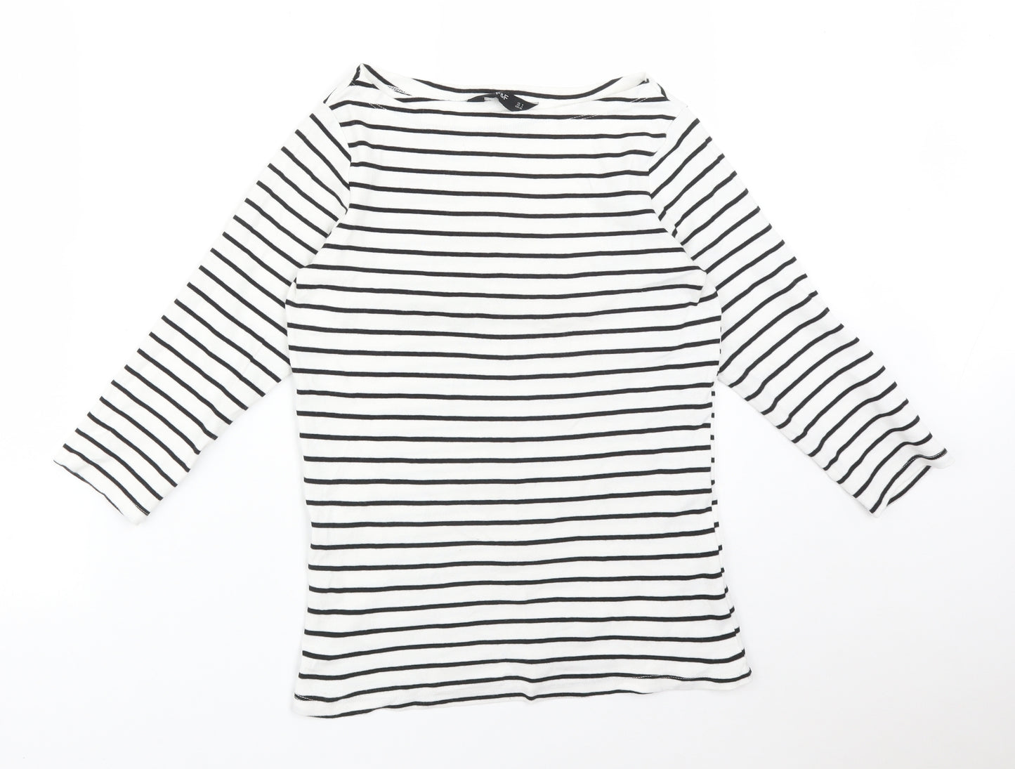 F&F Womens Multicoloured Striped Cotton Basic T-Shirt Size 8 Boat Neck