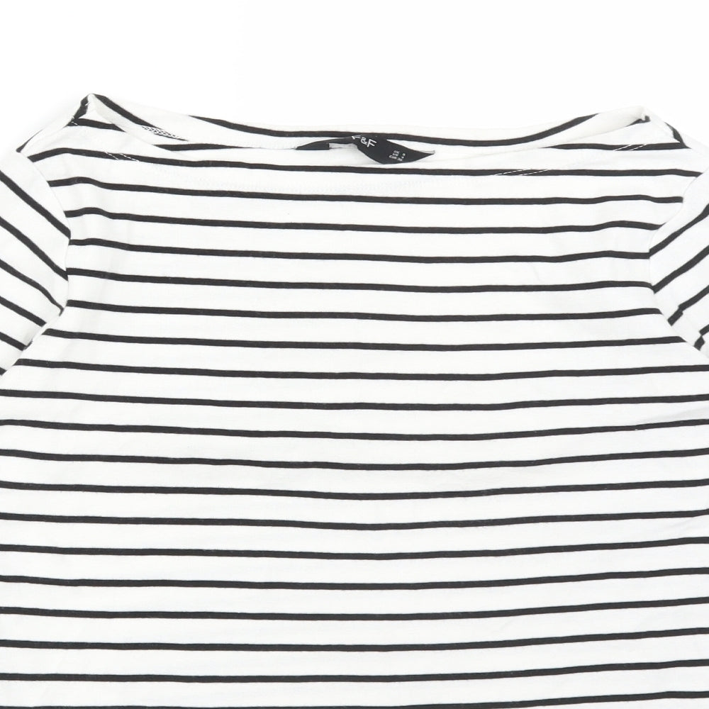 F&F Womens Multicoloured Striped Cotton Basic T-Shirt Size 8 Boat Neck