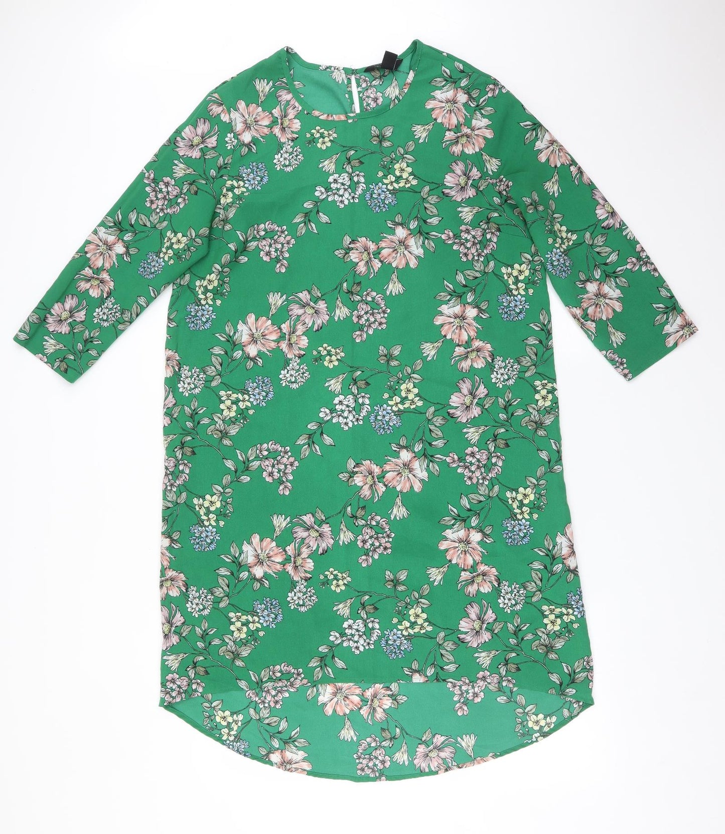 New Look Womens Green Floral Polyester A-Line  Size 12 Round Neck
