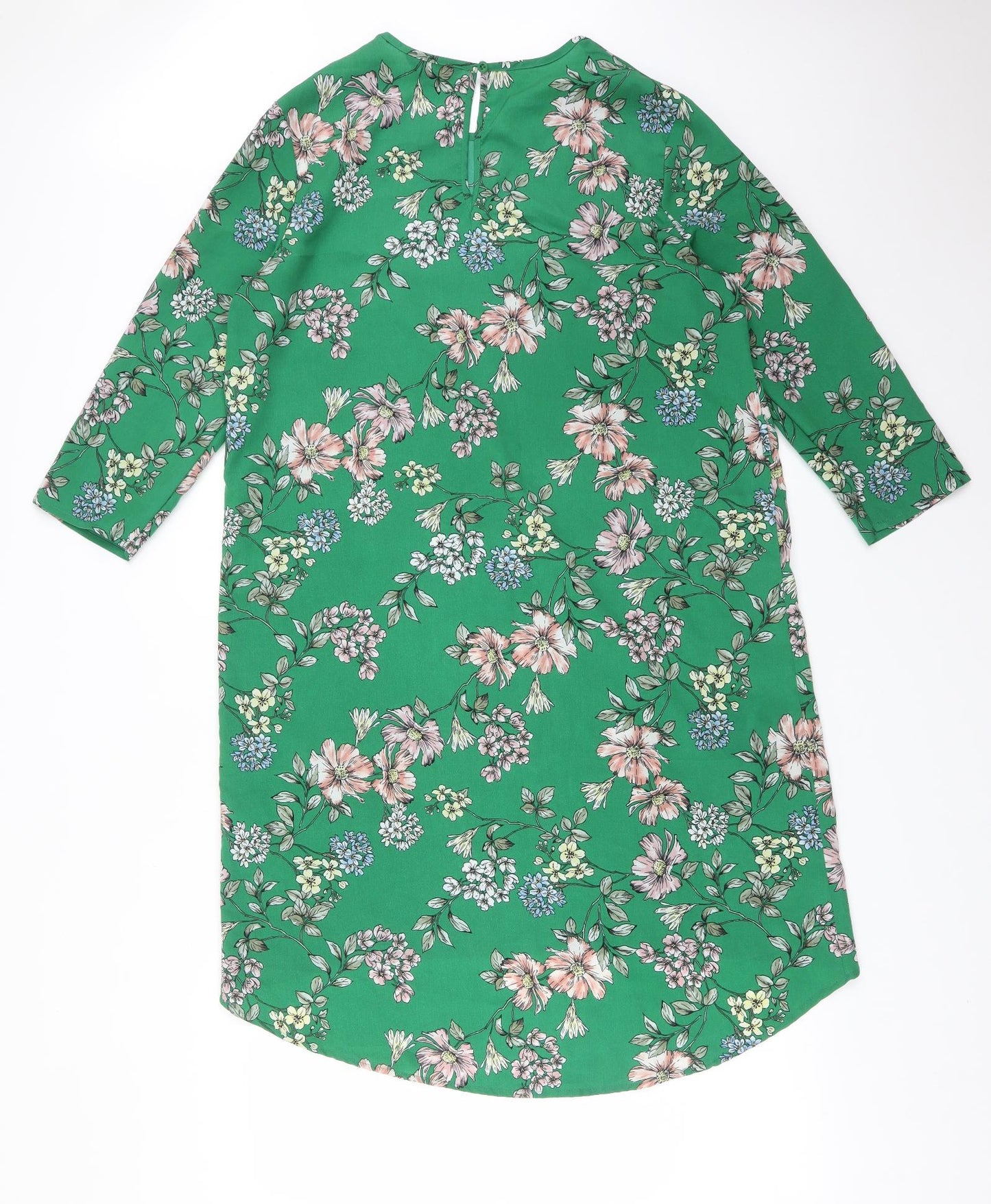 New Look Womens Green Floral Polyester A-Line  Size 12 Round Neck