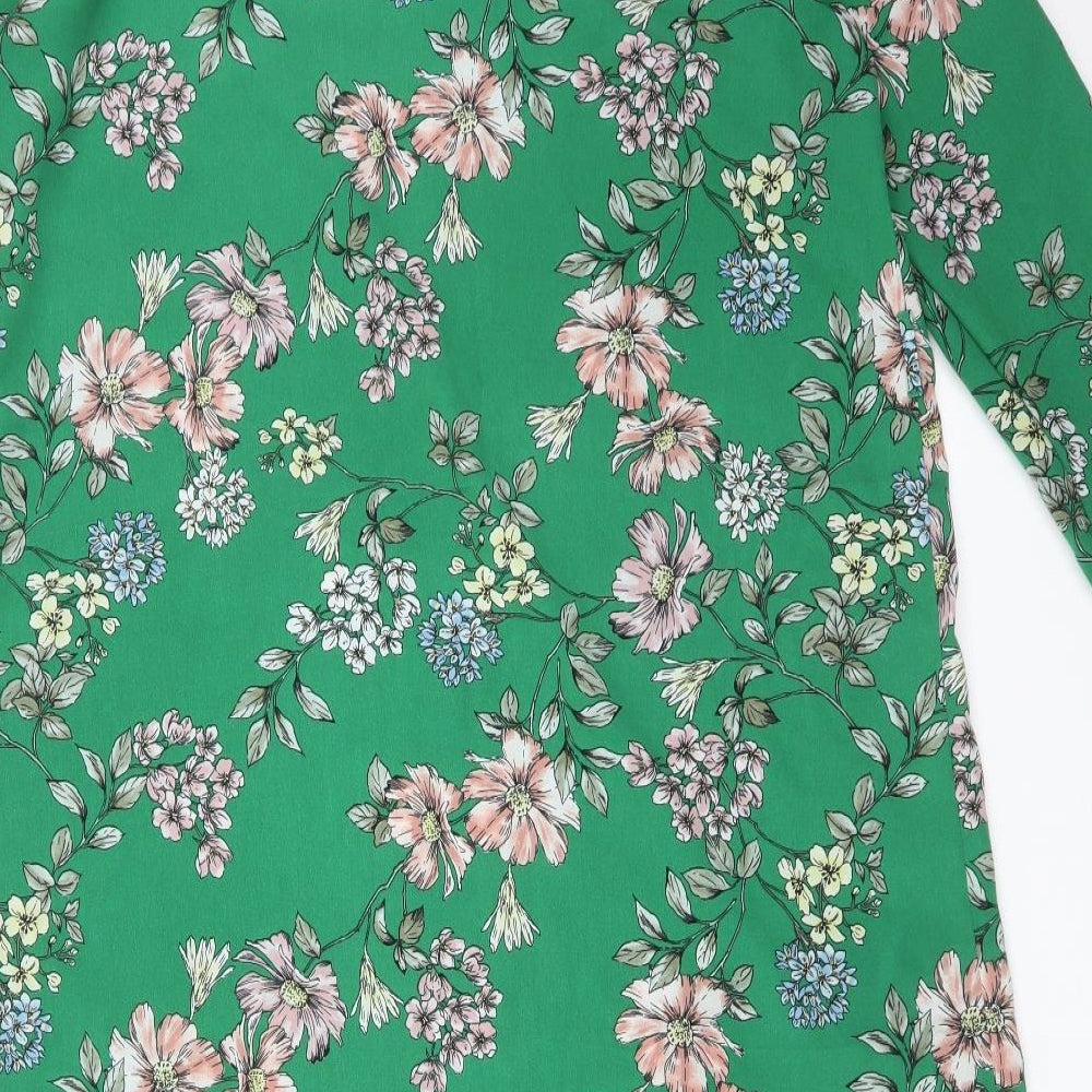 New Look Womens Green Floral Polyester A-Line  Size 12 Round Neck