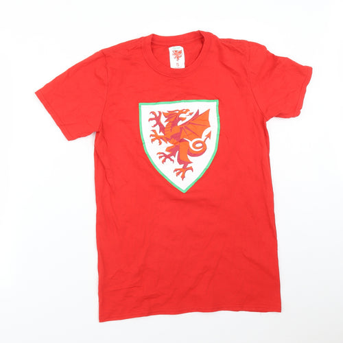 Wales Mens Red  Cotton  T-Shirt Size S Round Neck
