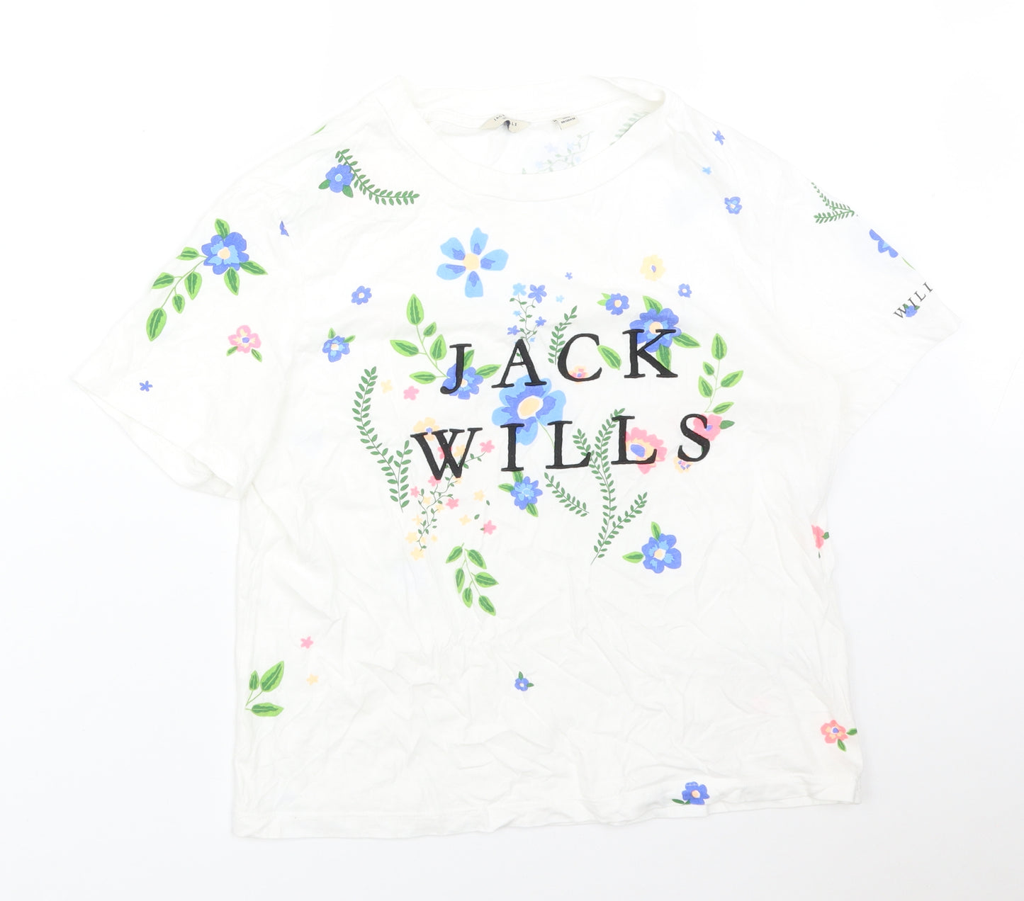 Jack Wills Womens White Floral Cotton Basic T-Shirt Size 10 Round Neck