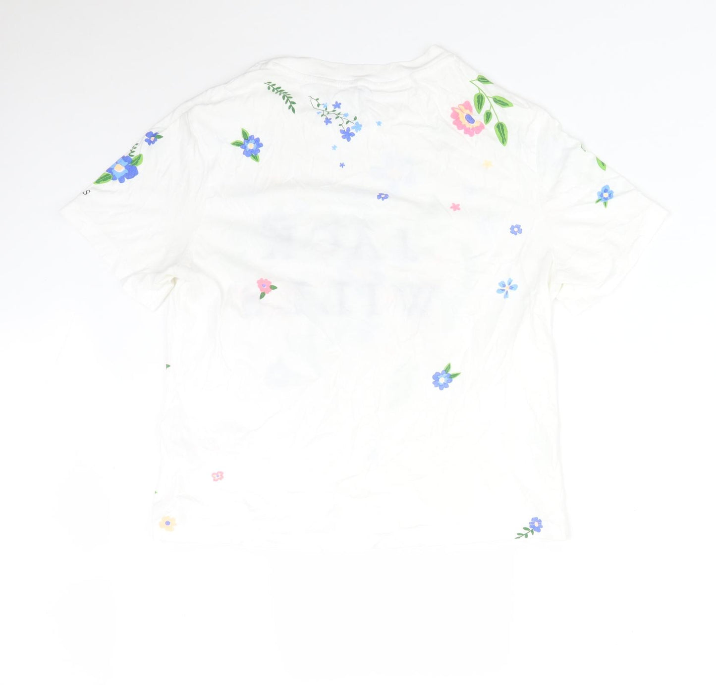 Jack Wills Womens White Floral Cotton Basic T-Shirt Size 10 Round Neck