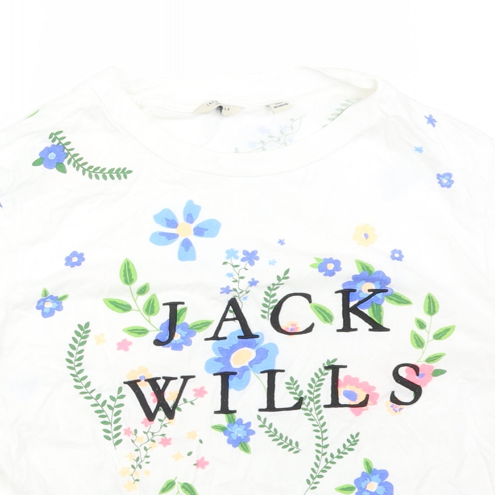 Jack Wills Womens White Floral Cotton Basic T-Shirt Size 10 Round Neck