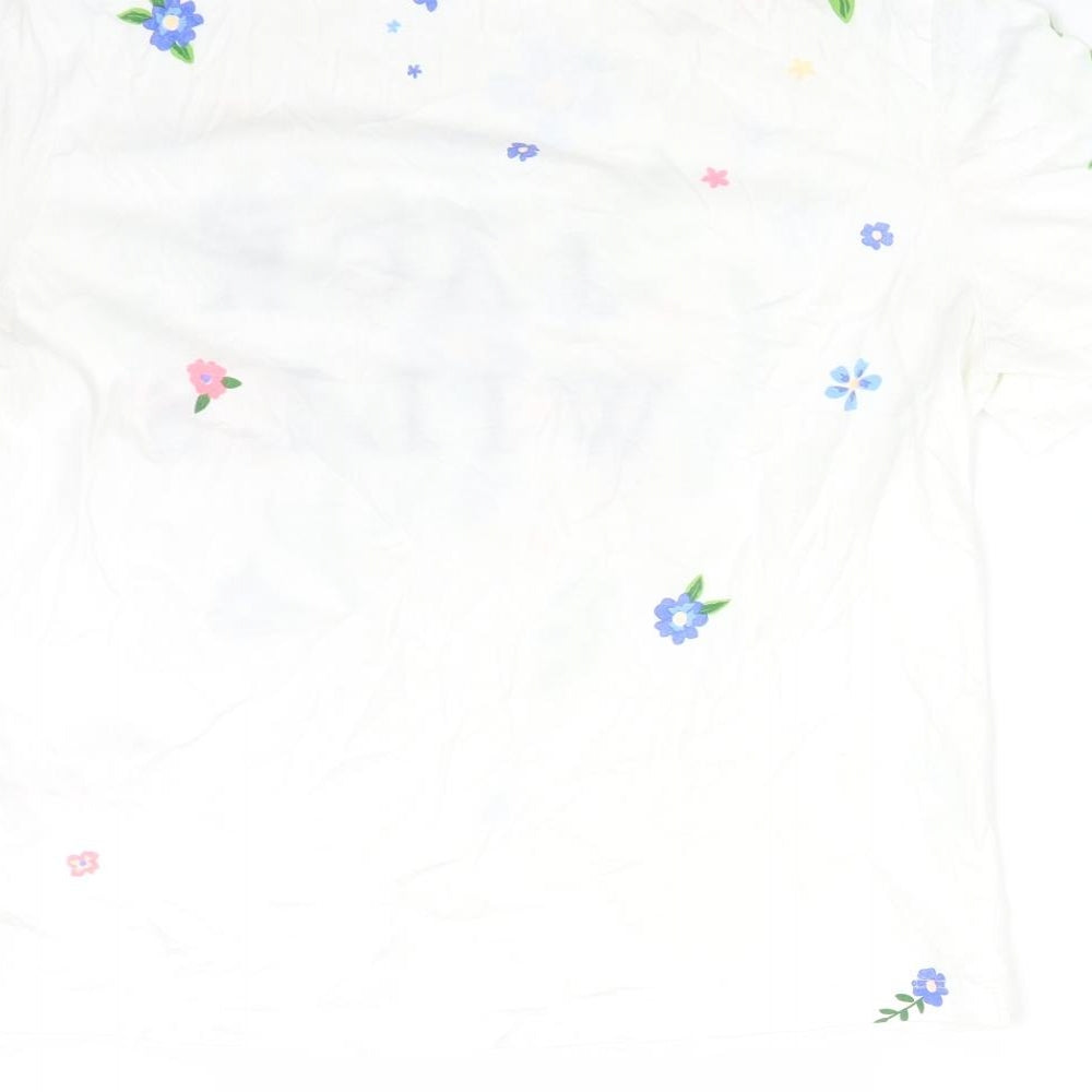 Jack Wills Womens White Floral Cotton Basic T-Shirt Size 10 Round Neck