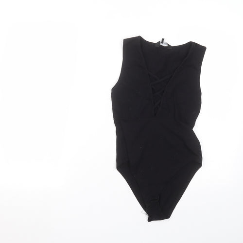 New Look Womens Black  Cotton Bodysuit One-Piece Size 10