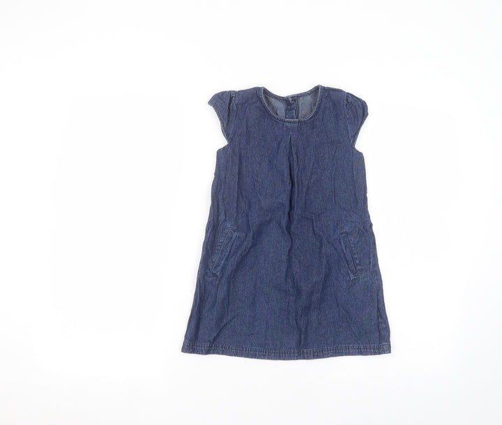 Matalan Girls Blue  Cotton A-Line  Size 3-4 Years Round Neck