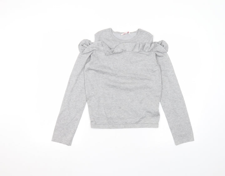 Miss e-vie Girls Grey Viscose Basic T-Shirt Size 11-12 Years Round Neck
