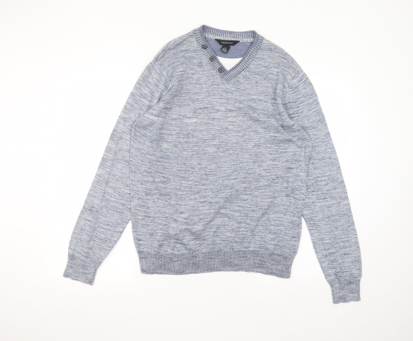 Cedar Wood State Mens Blue Round Neck  Cotton Pullover Jumper Size L