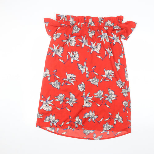 Atmosphere Womens Red Floral Polyester Basic Blouse Size 10 Off the Shoulder